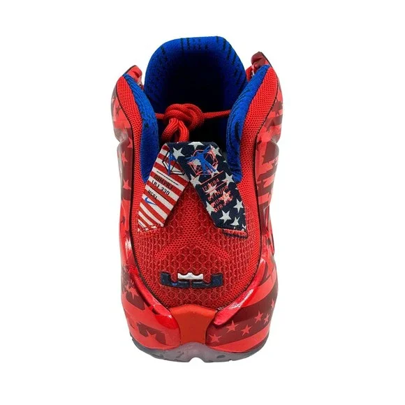 Nike Lebron XII Crimson Red White Mens Athletic Independence Day Sneaker - Picture 5 of 6